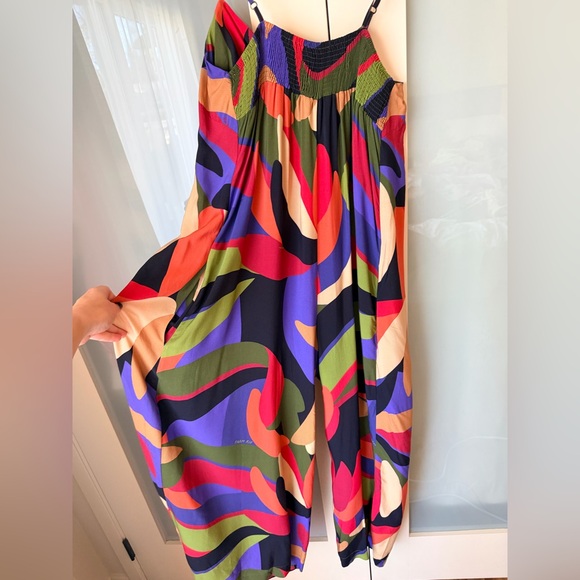 FARM Rio Tropical Abstract Wide Leg Jumpsuit Smocked Back Resort Vacation Size M - Picture 3 of 6